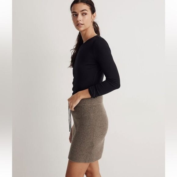 Madewell Women’s Drawstring Mini Sweater Skirt Light Brown Tan Wool Size XXS - Picture 3 of 8